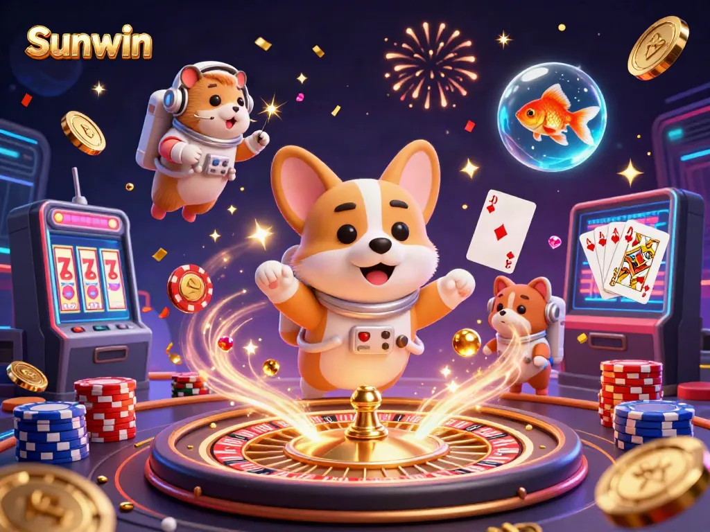 Sunwin showcases thrilling gameplay with dynamic scenes of fun and adventure, featuring vibrant slot machines.
