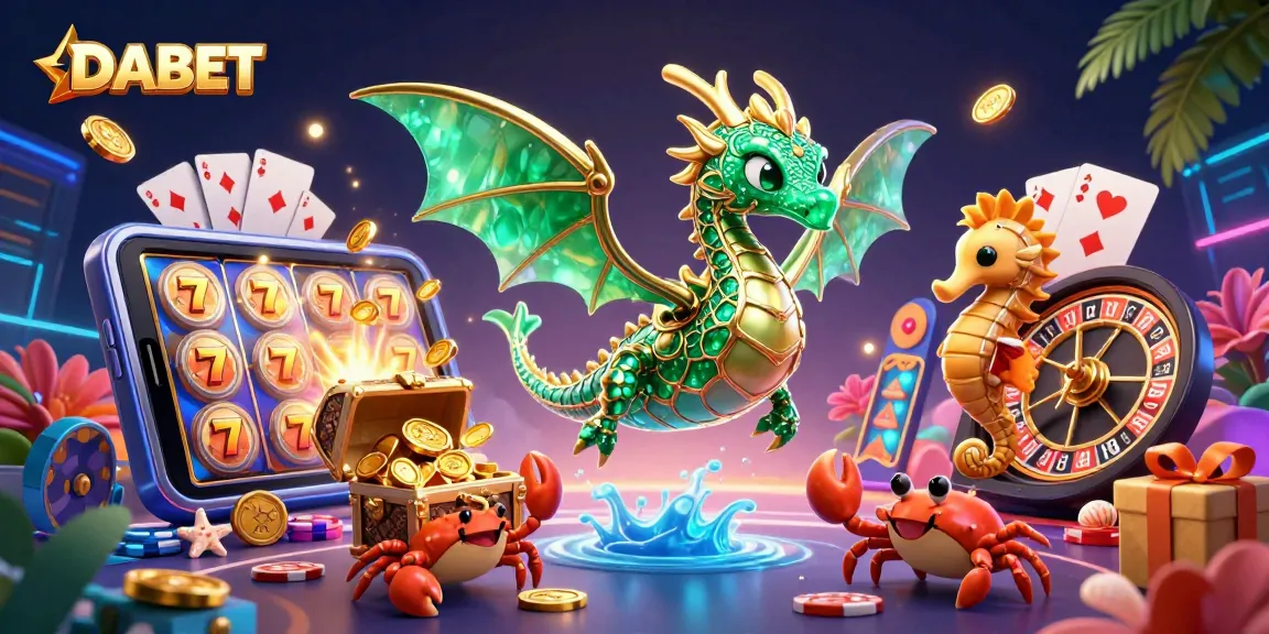 DABET features a vibrant 3D sea dragon and casino elements creating excitement and winning opportunities.