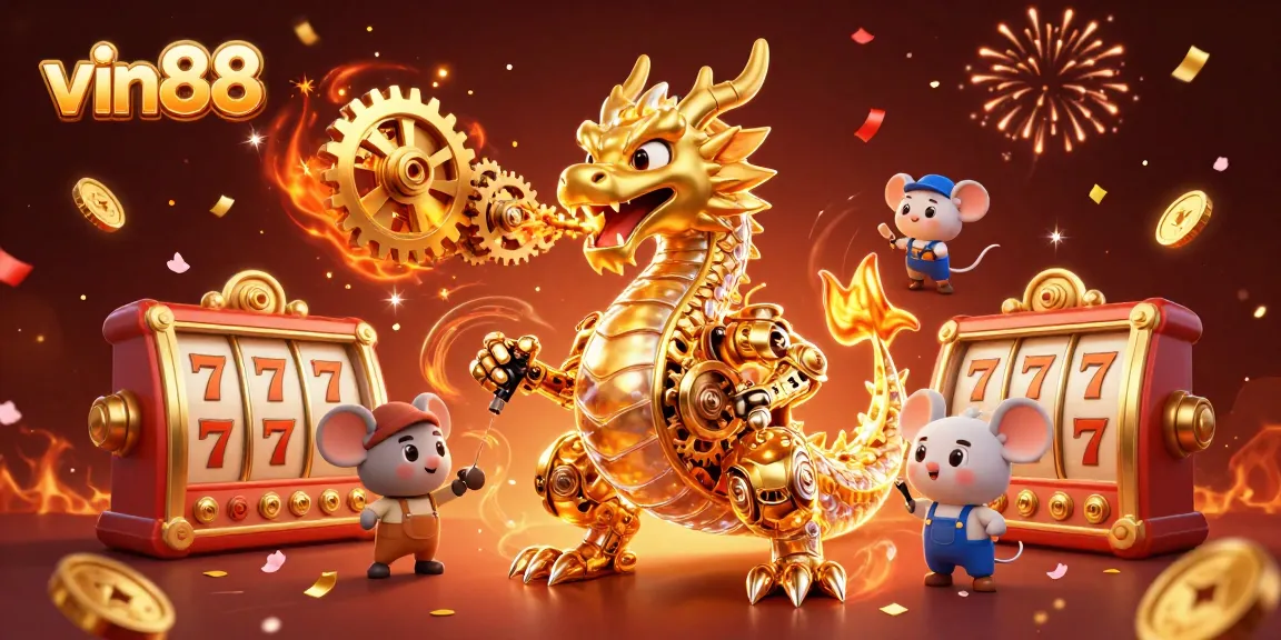 Experience the thrill of gaming with vin88's vibrant 3D casino scene featuring a golden dragon.