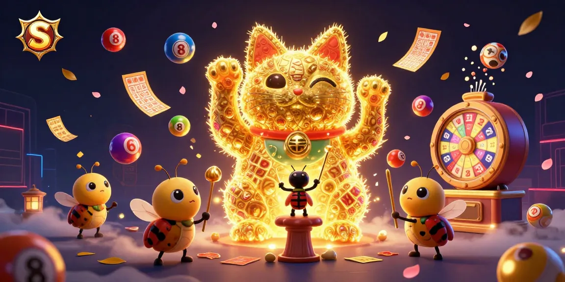 Experience thrilling entertainment and luck with S 8's vibrant casino illustration showcasing lucky cat symbols and prizes.