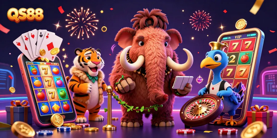 QS88 kiểm tra ID tại sòng bạc với Mammoth và hổ, nhiều tiền vàng nổi bật.