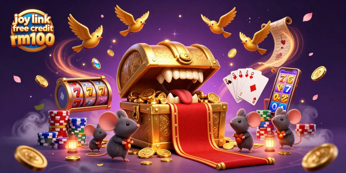Engage with joy link free credit rm100 and win big in this thrilling casino adventure illustration!
