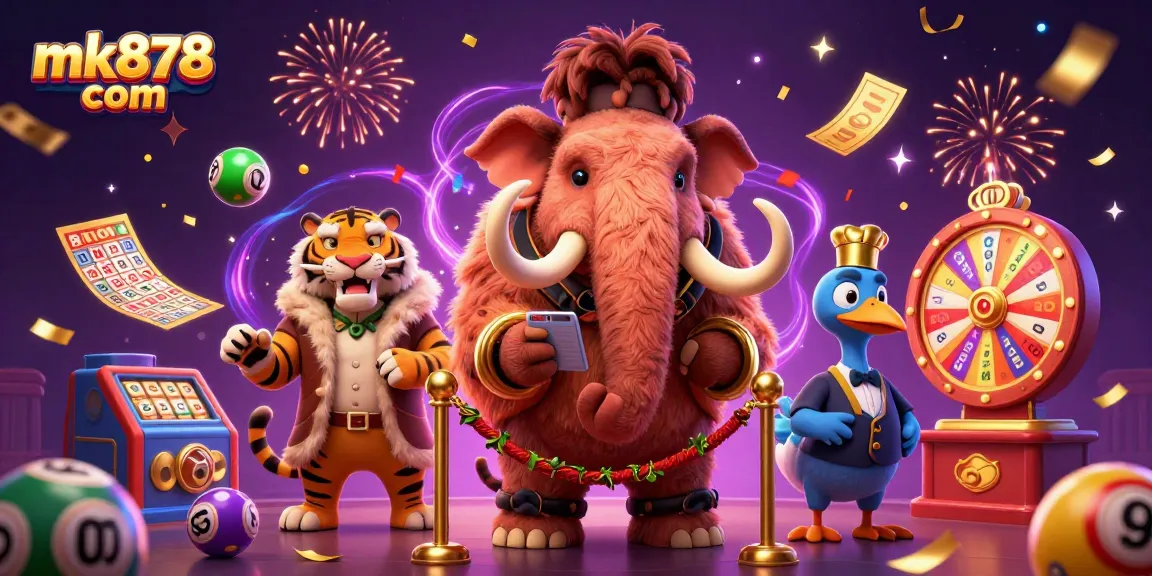 Exciting scene at mk878 com showcasing a vibrant casino atmosphere with characters and games.