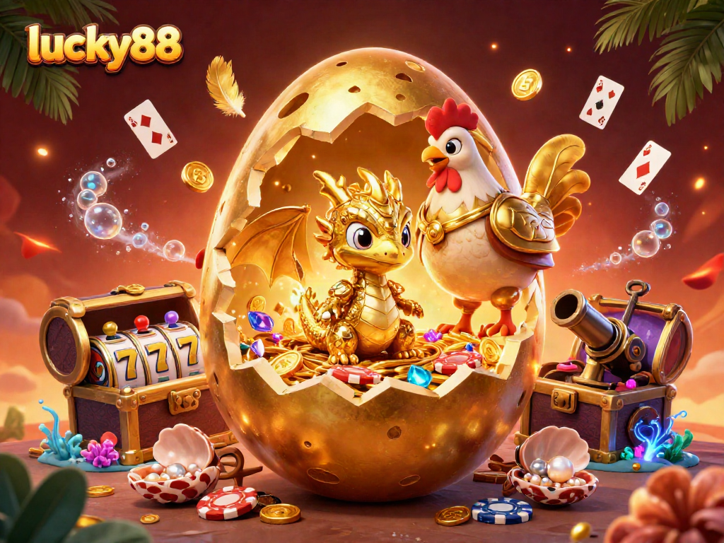 Spin the exciting lucky88 slot, revealing golden treasures and vibrant casino adventure.