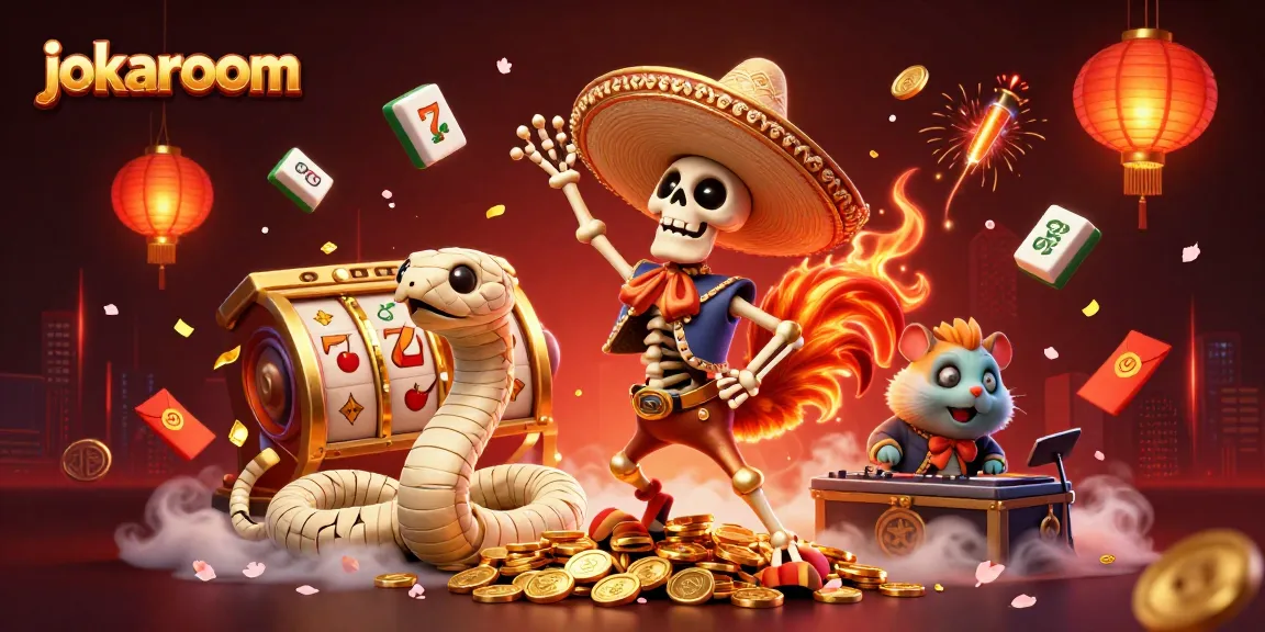 Spin and win at jokaroom with lively pokies characters dancing on a treasure of golden coins.