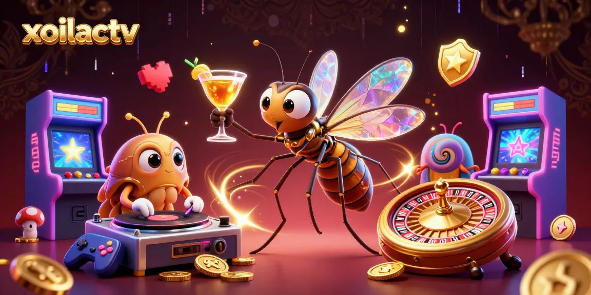 Xoilactv brings casino life with a vibrant frozen mosquito mascot enjoying a golden cocktail.