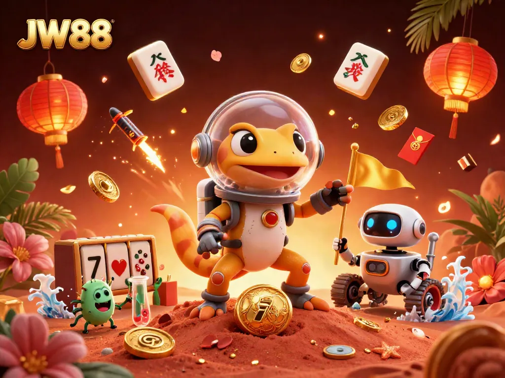 Experience the thrilling JW88 casino adventure with vibrant characters and dynamic gaming elements.
