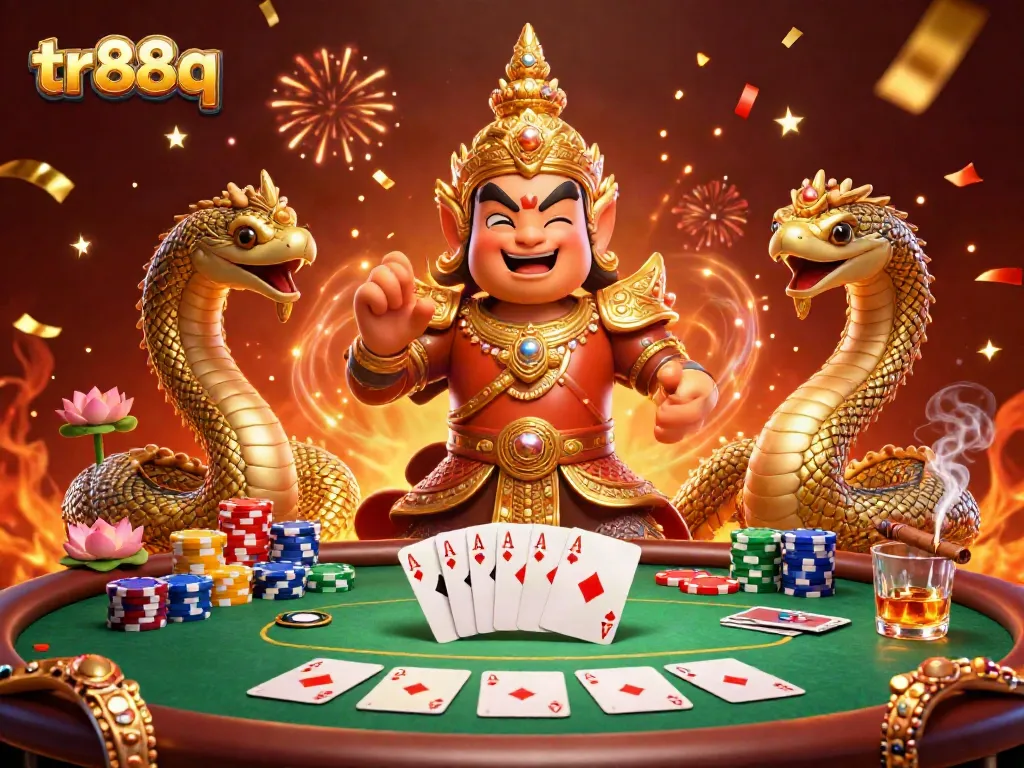 Experience high-stakes poker action at tr88q, featuring dazzling characters and vibrant casino elements.