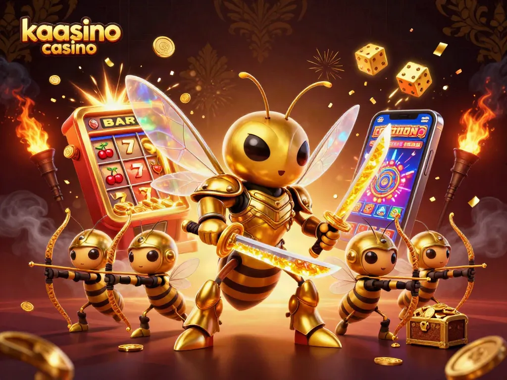 Experience excitement at kaasino casino with vibrant 3D illustration of gaming elements and characters.