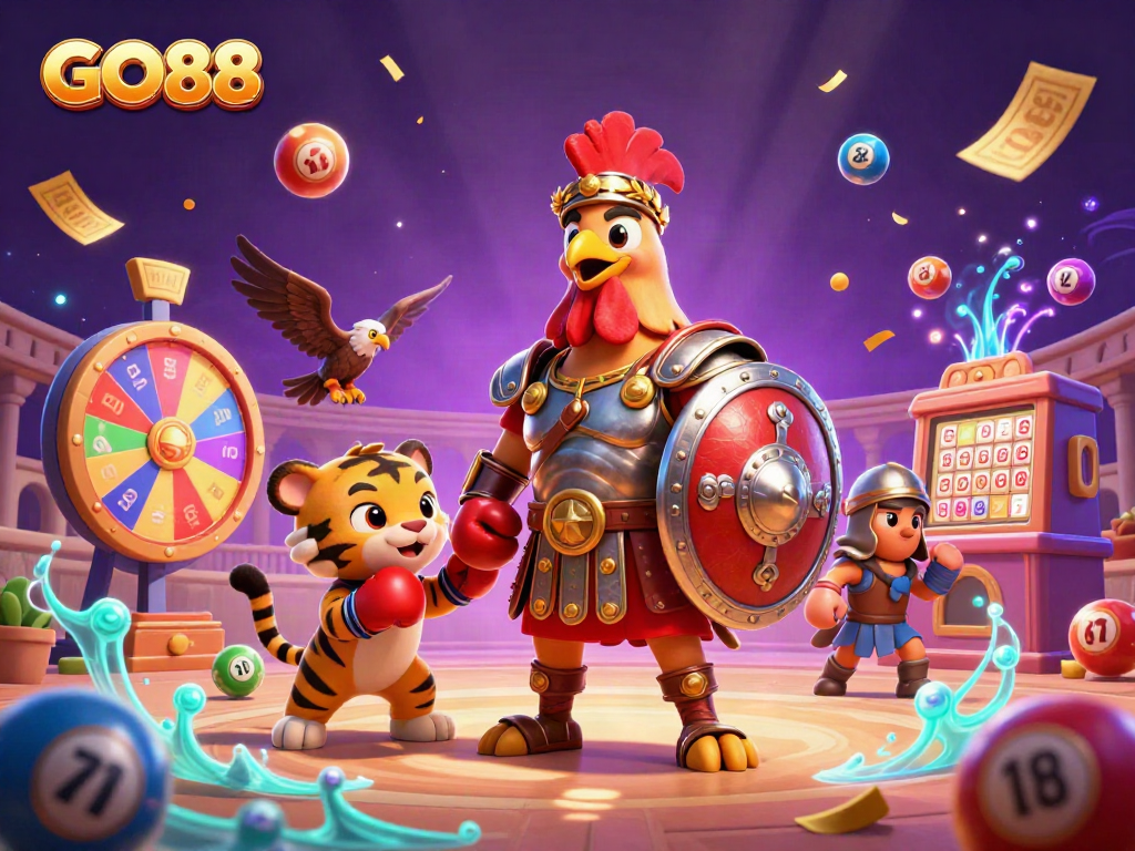Join GO88's exciting arena as the gladiator rooster and tiger cub dominate the gaming scene!