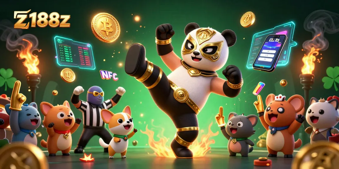Engage with z188z, where a panda wrestler kicks while furry fans cheer in a vibrant casino scene.