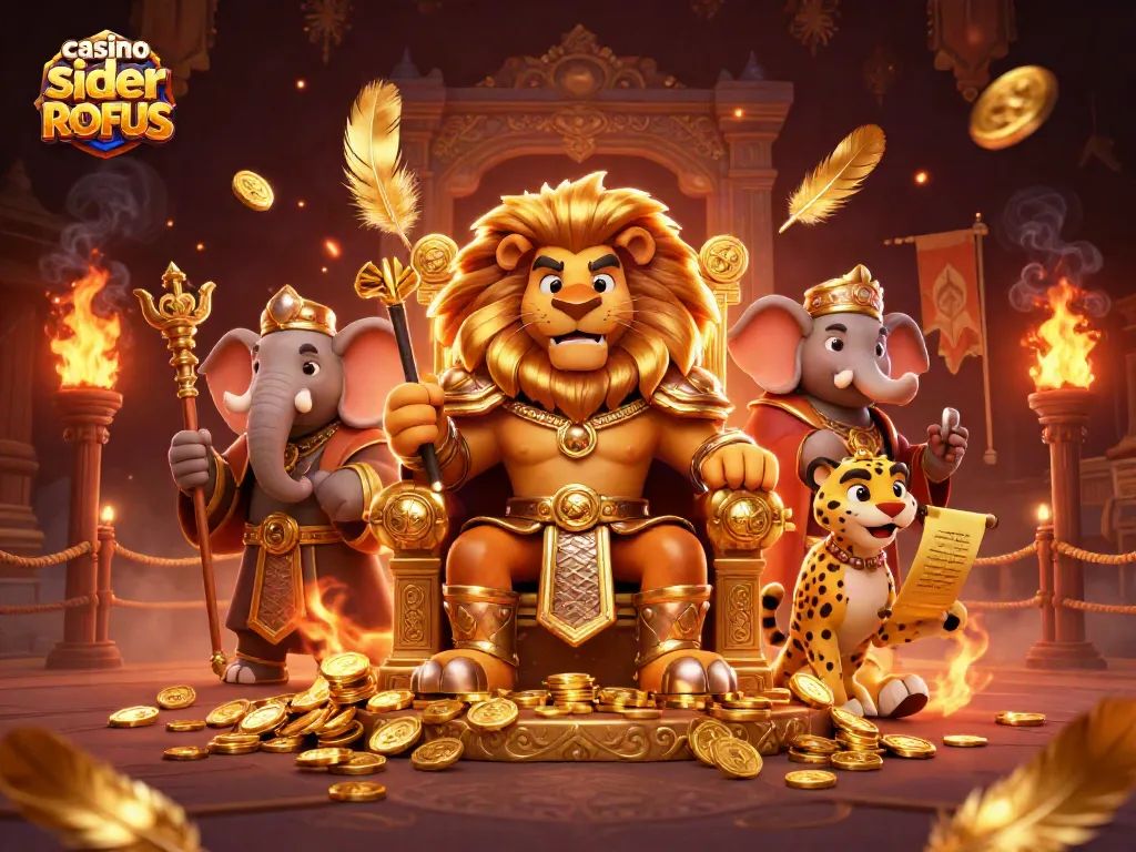 Interact at casino sider uden ROFUS with a lion, elephant, and cheetah in a vibrant, action-packed scene.