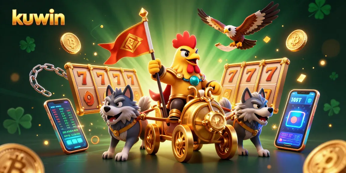Kuwin players winning big with a 3D cartoon rooster warlord scene featuring slot elements.