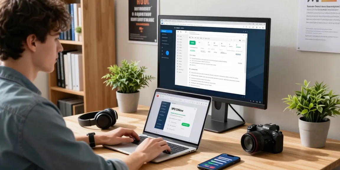 Download WPS Office on a laptop in a modern home office setup.