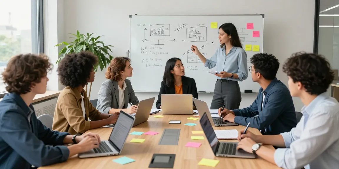 Effectief samenwerken tijdens een brainstormsessie in een moderne kantooromgeving met een divers team.