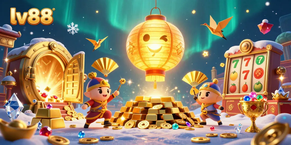 Experience excitement at lv88 casino with glowing lanterns, slot games, and treasures shining.