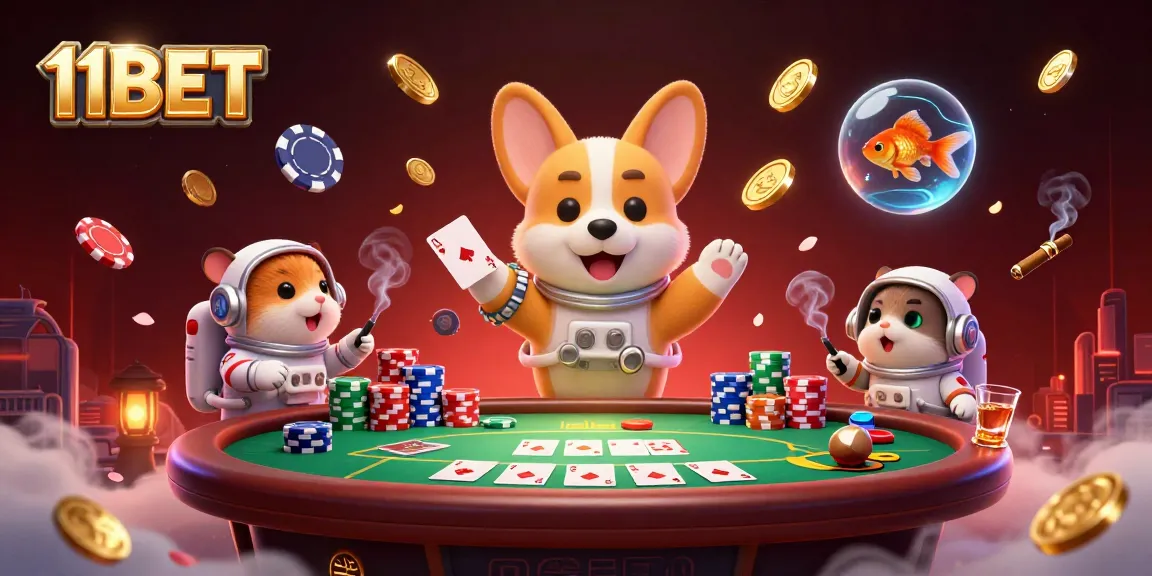 Experience 11BET’s vibrant gaming atmosphere in this 3D casino scene with floating theme elements.