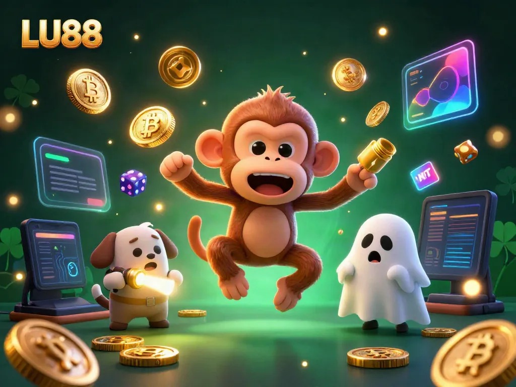 Experience the excitement of casino games with LU88, featuring lively characters in a rich, immersive scene.