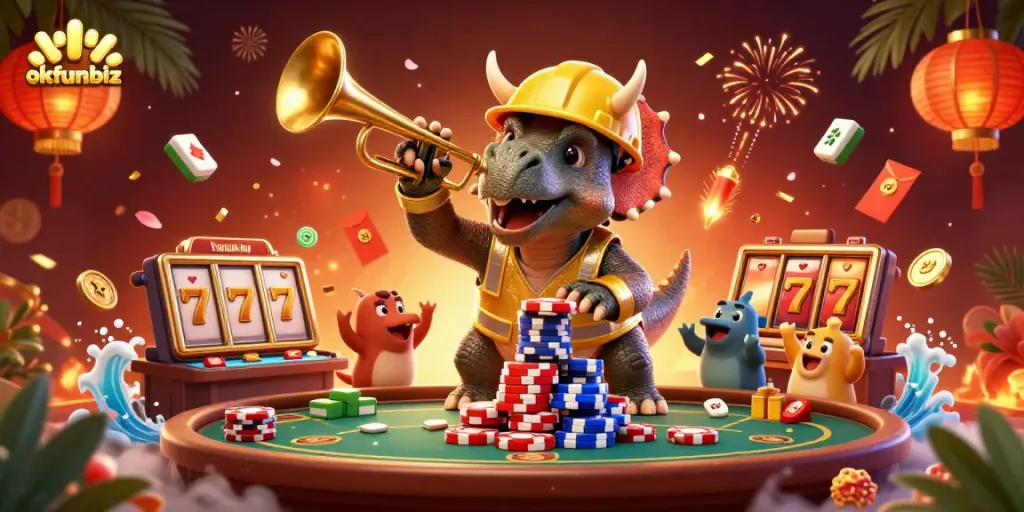 Celebrate big wins with okfunbiz in this vibrant casino scene filled with poker and jackpot excitement.
