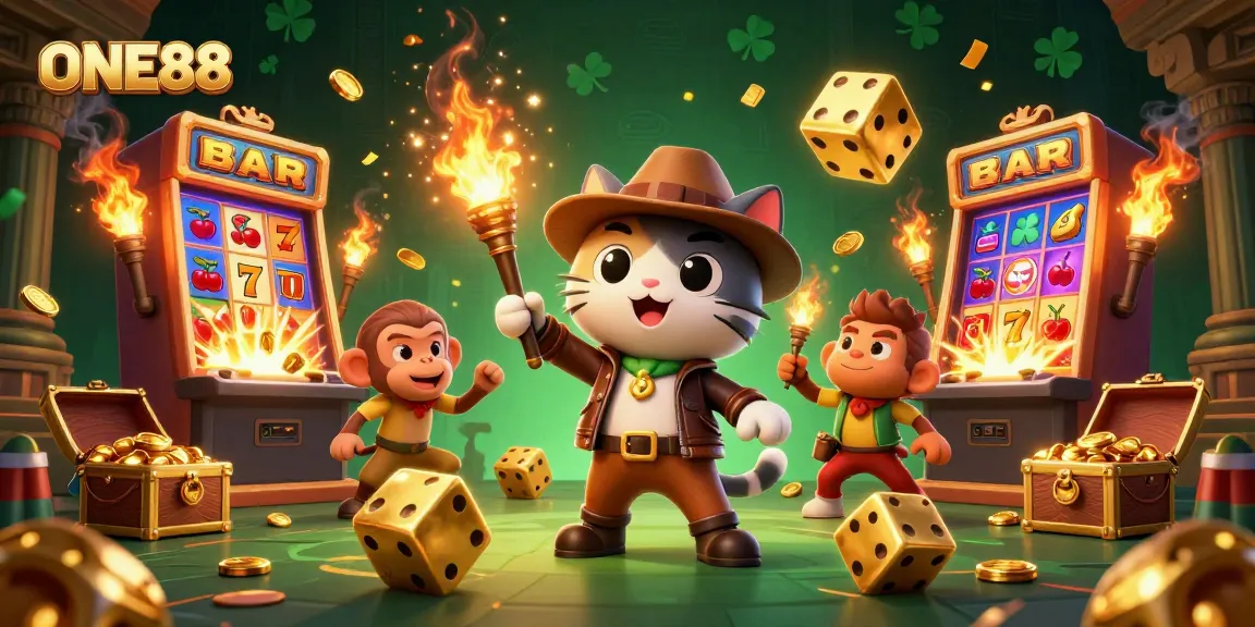 Engage with ONE88's vibrant casino world, where a cartoon cat archeologist uncovers thrilling treasures.