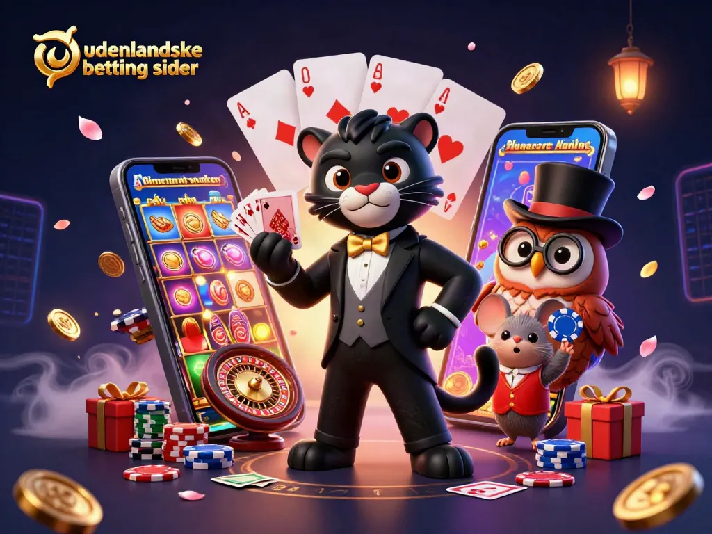Engage with udenlandske betting sider in a vibrant scene of cartoon characters betting and enjoying casino games.