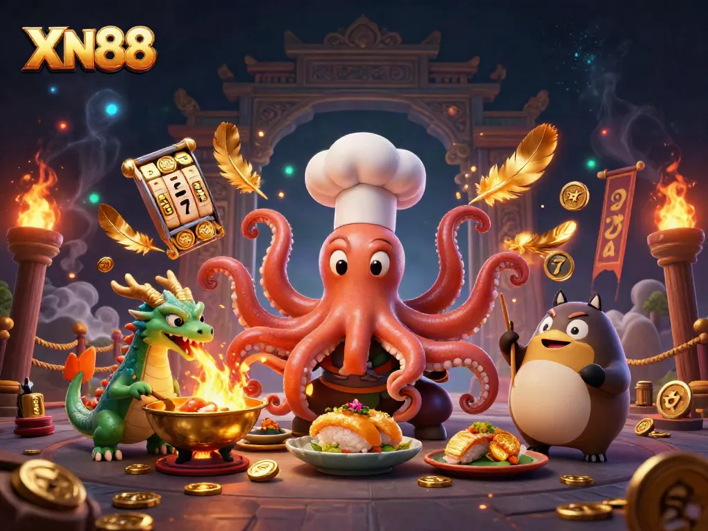 Experience the vibrant XN88 gaming scene with dynamic characters and golden jackpot elements.