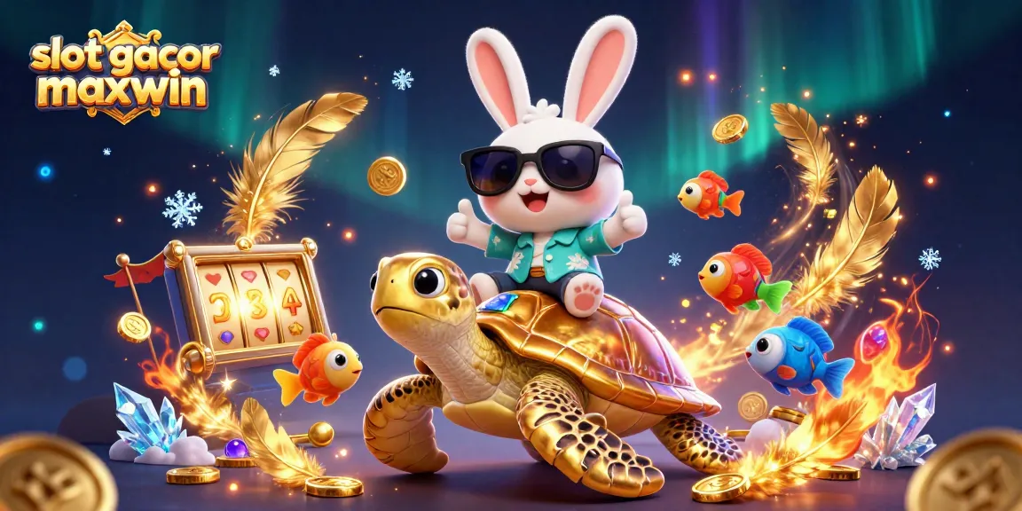 Experience the excitement of slot gacor maxwin with a vibrant 3D illustration featuring a lucky rabbit and golden sea turtle.