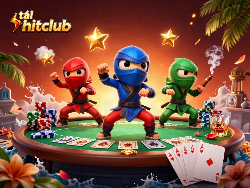Experience the excitement of tải hitclub with a vibrant 3D casino scene bursting with colorful elements.