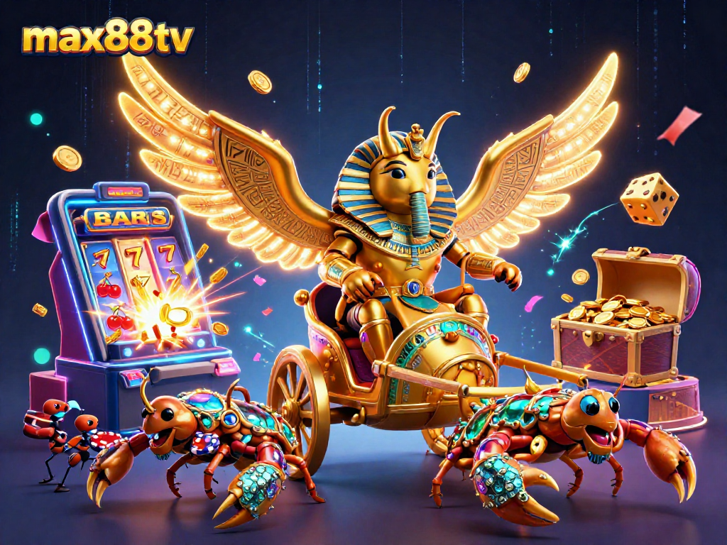 Max88tv showcases a thrilling casino atmosphere with dynamic characters, colorful game elements, and excitement.