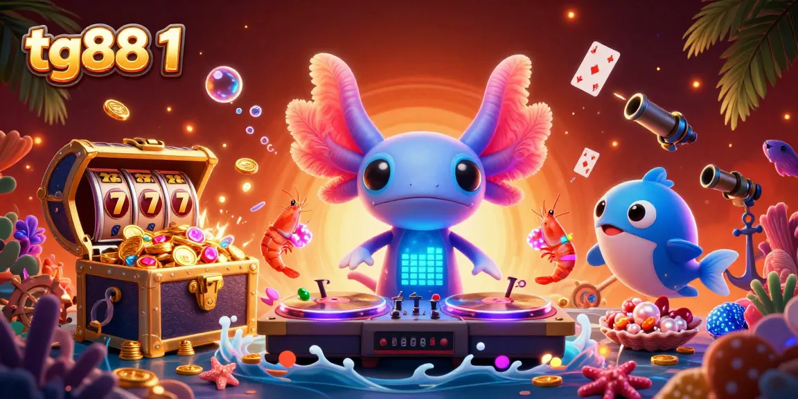 Experience excitement with tg88 1 as the axolotl DJ and crew create a vibrant underwater casino scene.