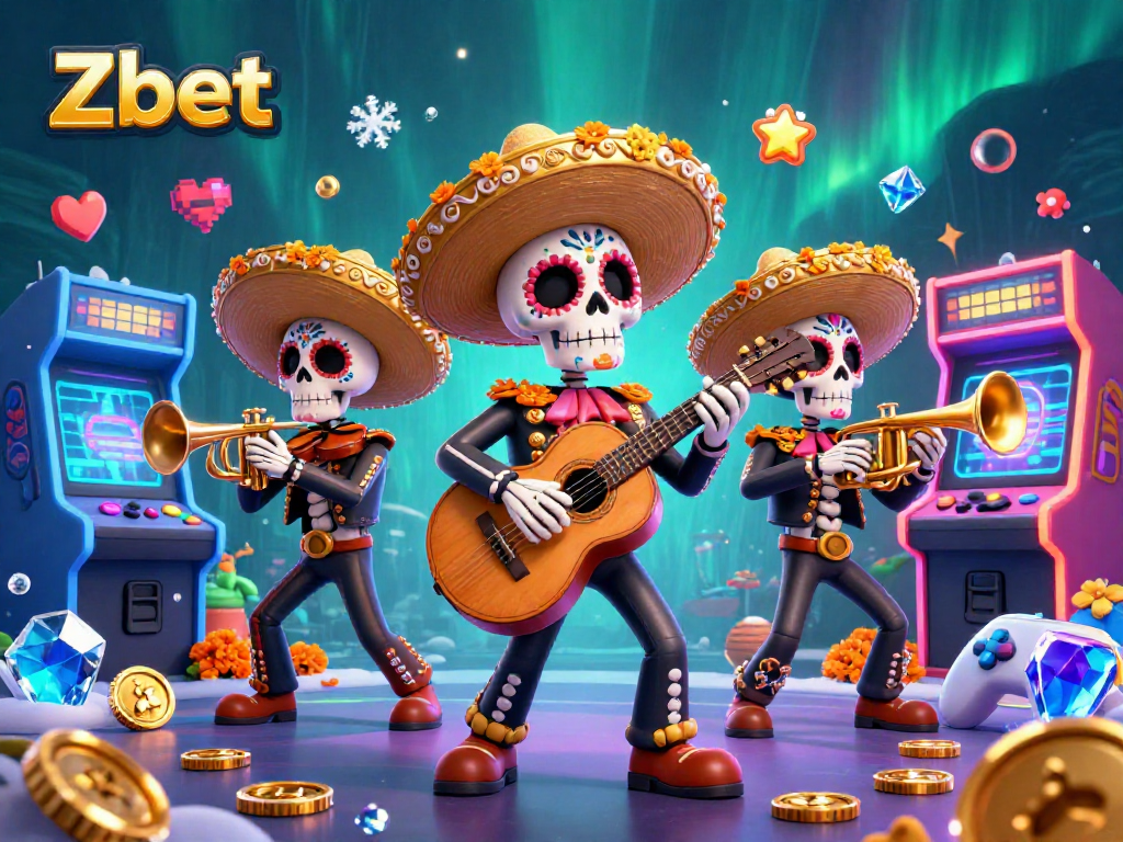 Zbet offers exciting gameplay with vibrant 3D illustrations showcasing a mariachi band amid fun casino elements.