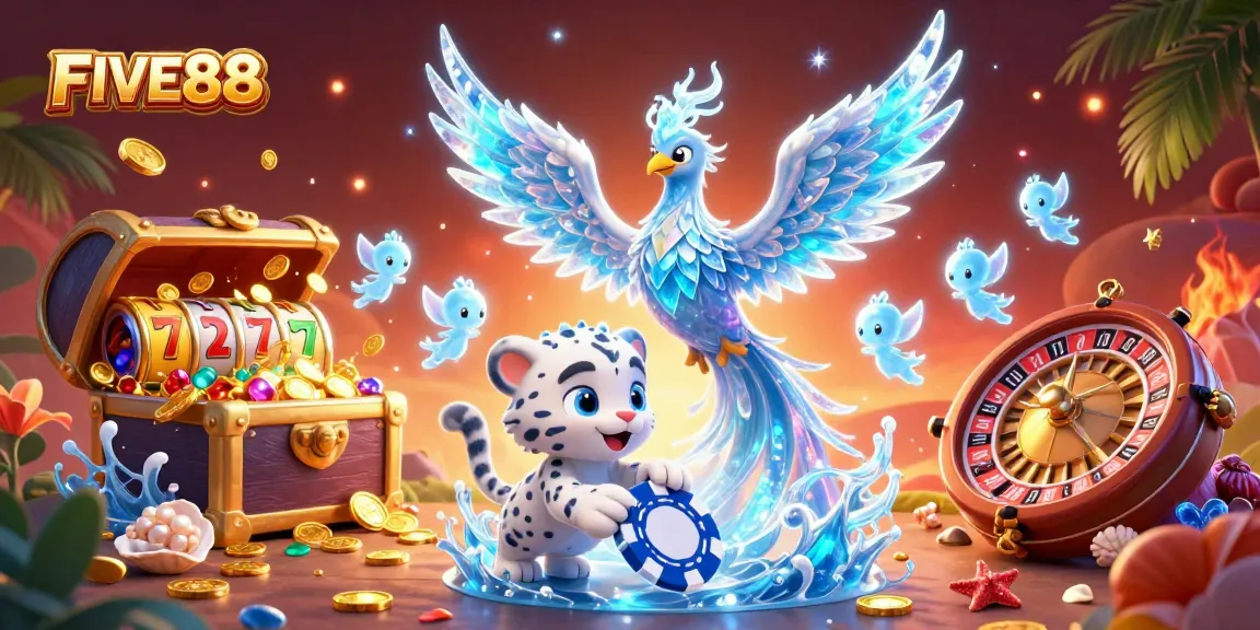 Experience the exciting world of gambling with FIVE88 featuring vibrant characters and thrilling casino elements.