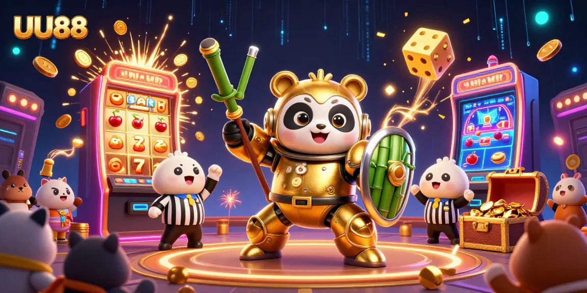 UU88 showcases excitement of casino gaming with vibrant scene of a golden panda and dynamic elements.