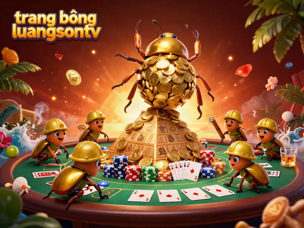Experience the thrilling action with trang bóng luongsontv at a vibrant casino scene featuring golden beetles and poker elements.