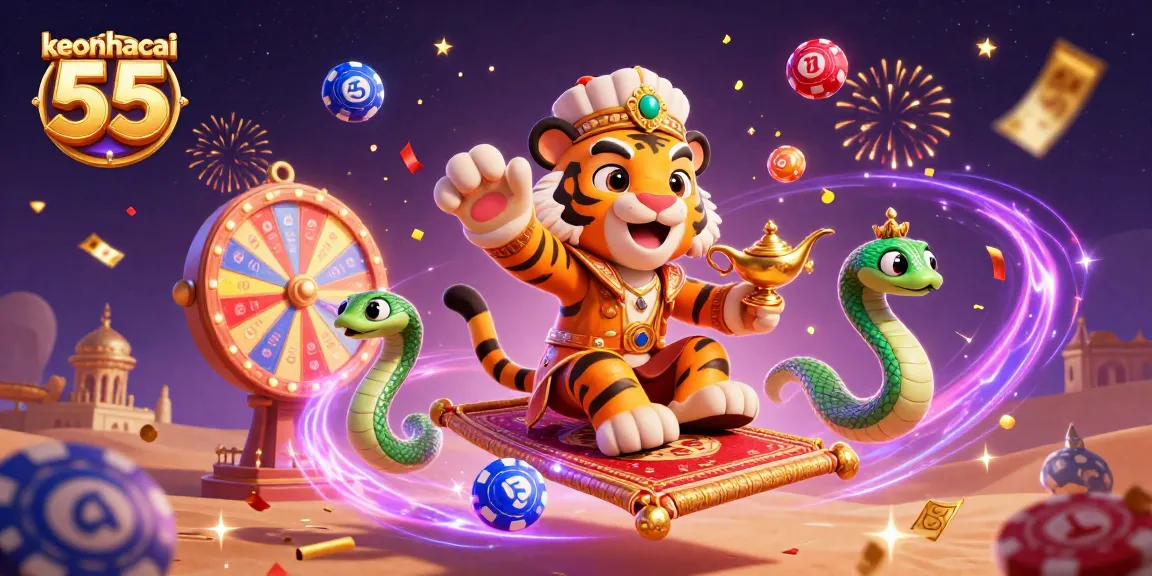 Engage with keonhacai 55's vibrant gaming universe featuring colorful lottery elements and casino excitement.