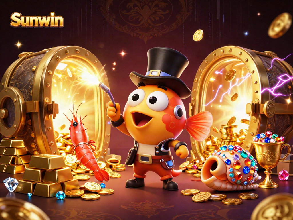Sunwin online casino illustration with deep-sea characters and treasure elements evoking excitement in 2026 gaming.