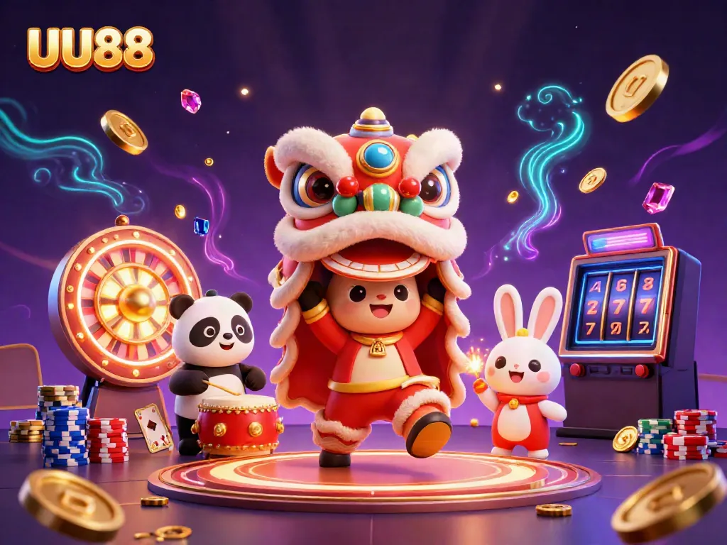 Experience high-energy casino action with UU88 and animated characters showcasing vibrant games and excitement.