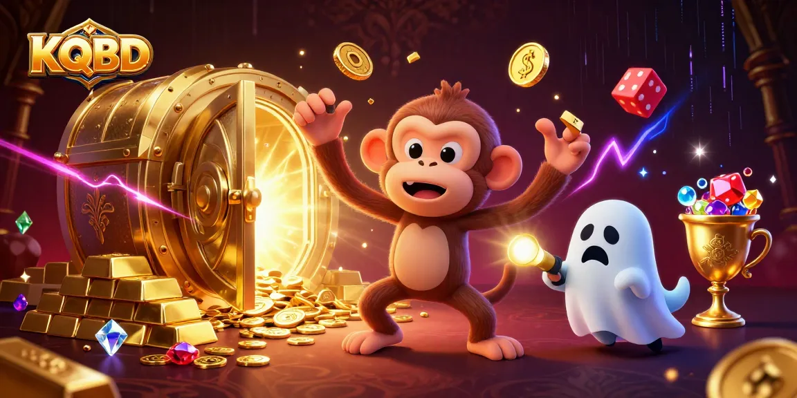 KQBD reveals an energetic scene of a mischievous monkey juggling gold in a haunted casino.