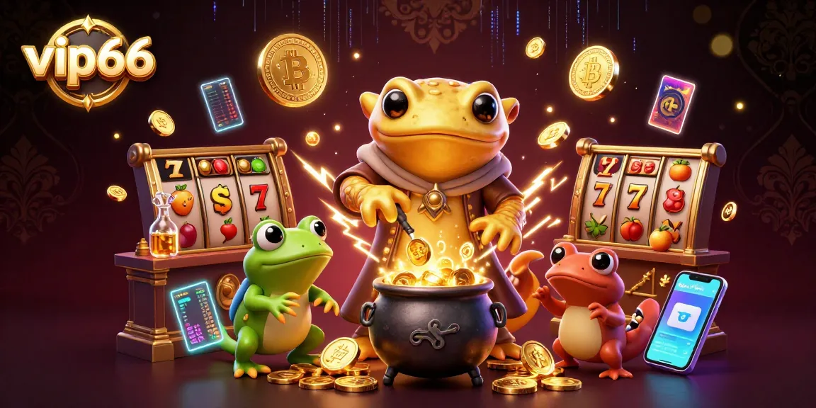 Experience the excitement of vip66 casino with a vibrant, dynamic illustration showcasing jackpot games and crypto elements.