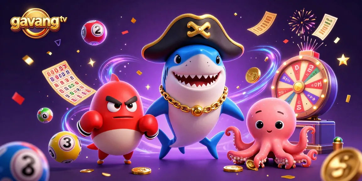Experience the excitement of gavang tv with a vibrant 3D casino illustration featuring playful themed characters.