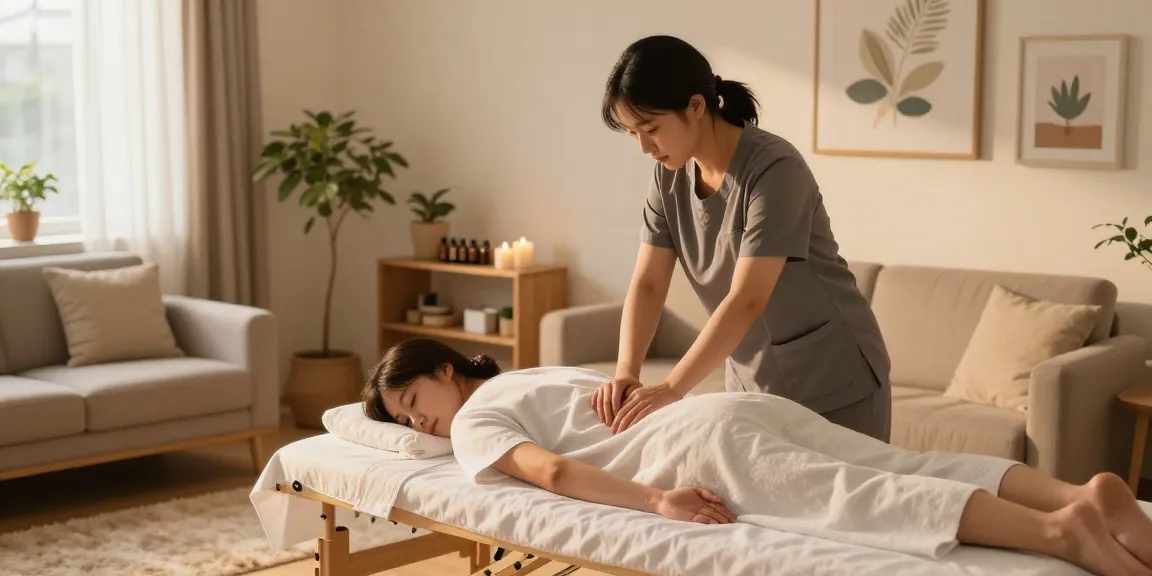 Relaxation during 동탄출장마사지 in a serene home environment with soothing decor.