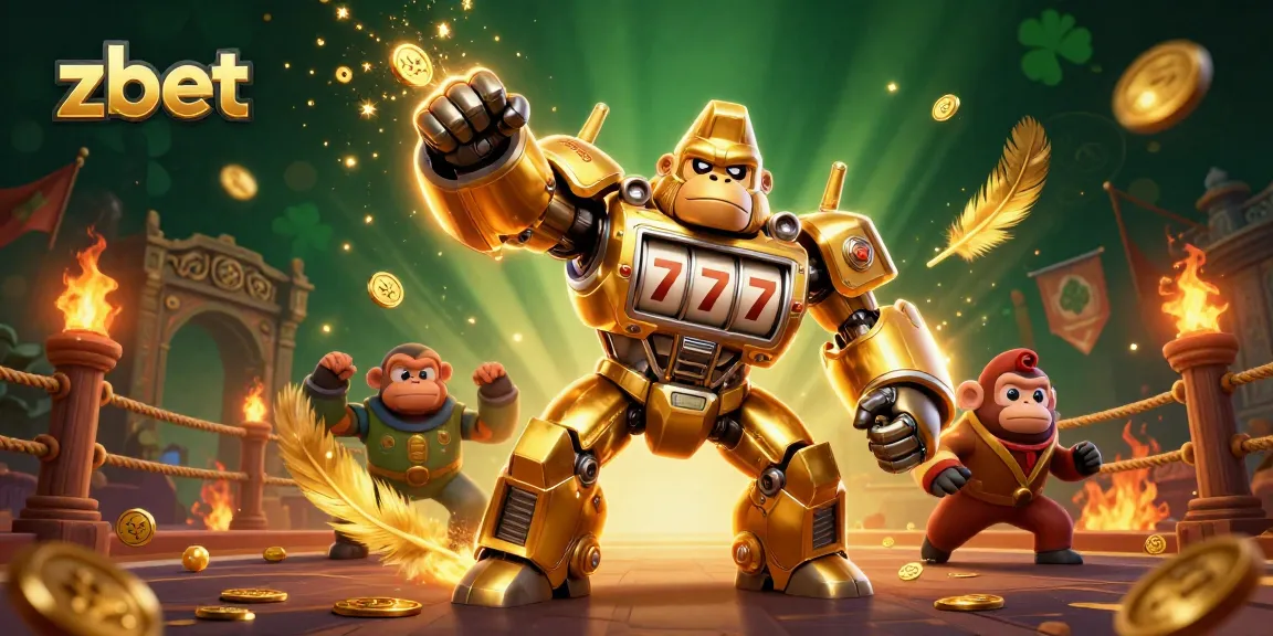 Experience thrilling action with zbet's golden gorilla mech in an explosive casino scene.