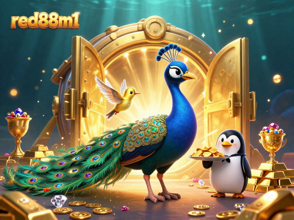 Experience thrilling wins at red88m1's casino with a vibrant 3D illustration showcasing exciting gameplay elements.