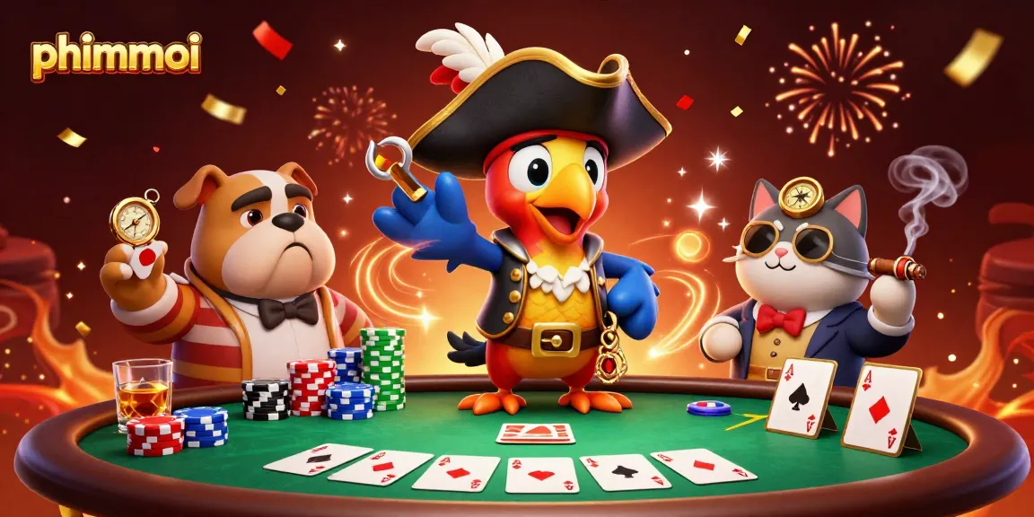 Experience thrilling gameplay in phimmoi with vibrant 3D illustrations of poker action and characters.