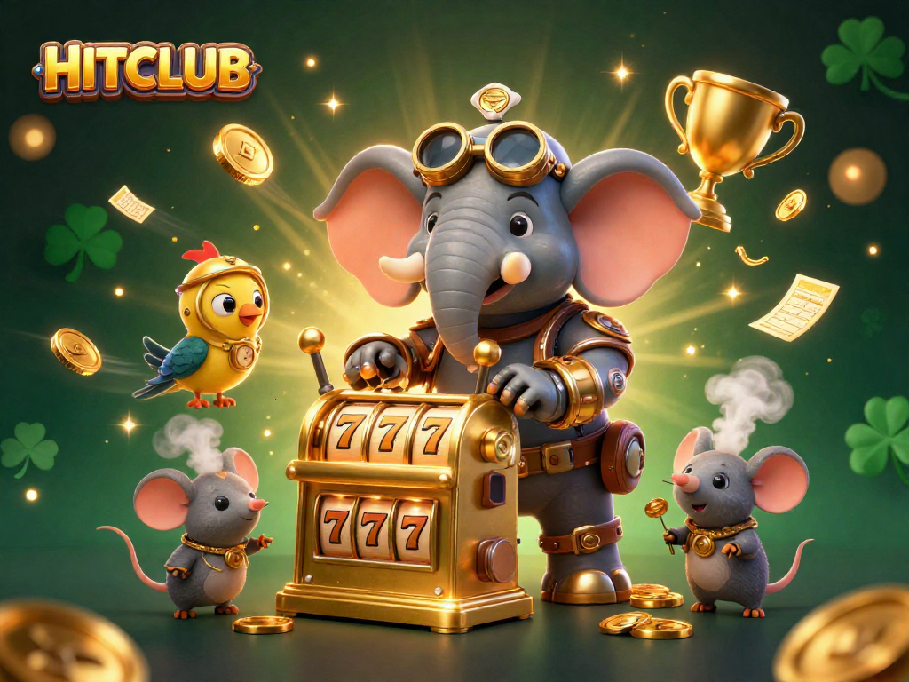 Spin winning slots at HITCLUB with a steampunk elephant and dynamic gaming elements.
