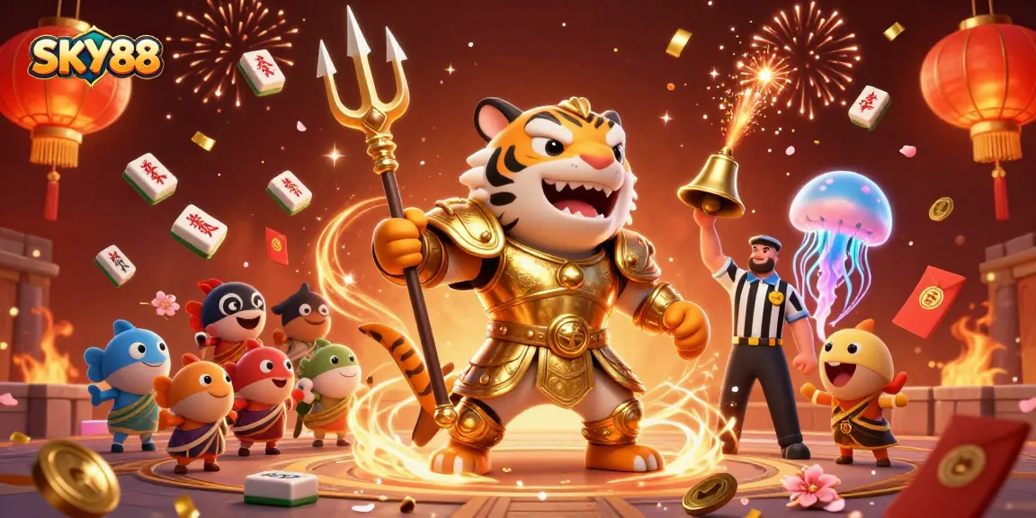 Experience thrilling gameplay at SKY88 with our vibrant 3D casino illustration featuring dynamic game elements.