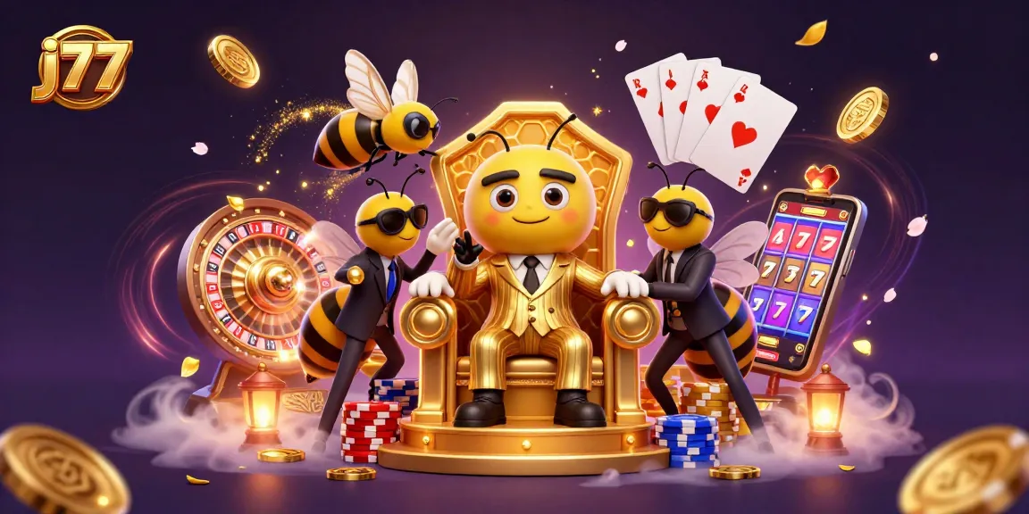 Experience the thrill of j77 with vibrant casino elements in a dynamic 3D illustration.