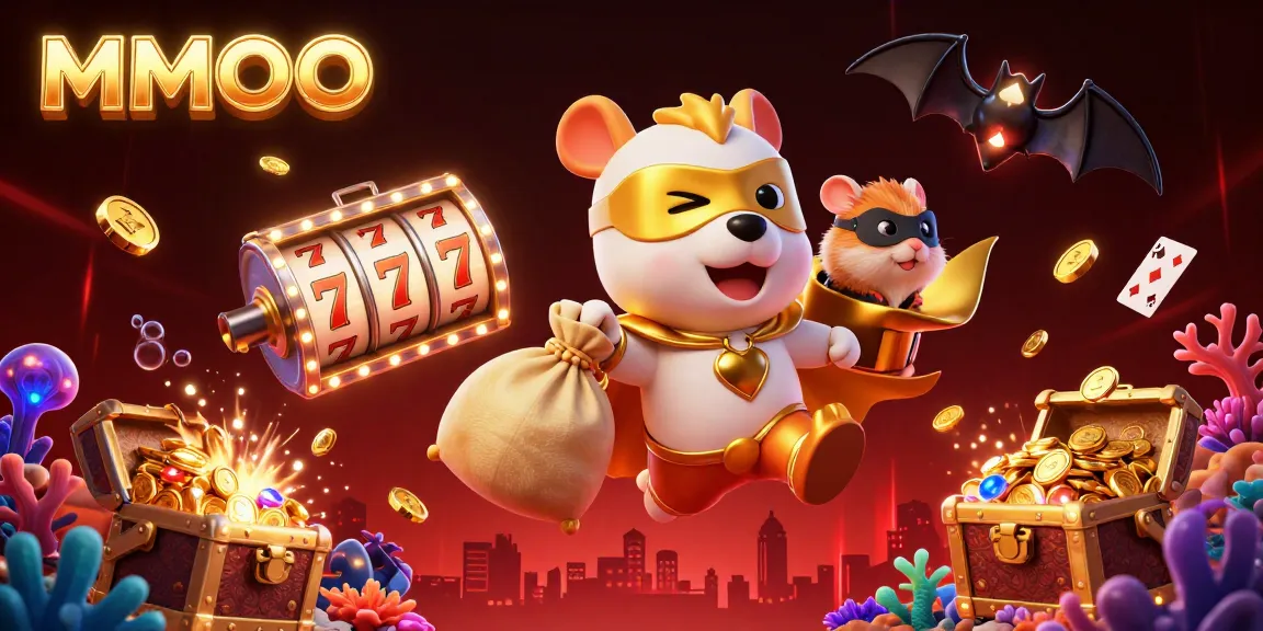 Engage with MMOO by spinning vibrant slot reels and chasing jackpots in an action-packed casino scene.