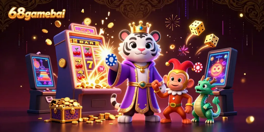 Experience the thrilling casino world of 68gamebai with vibrant characters, explosive jackpots, and energetic casino elements.