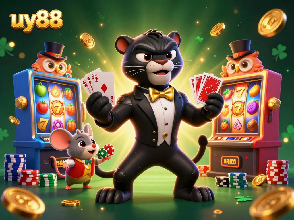 Experience winning moments with uy88 in a vibrant casino scene featuring joyful characters.
